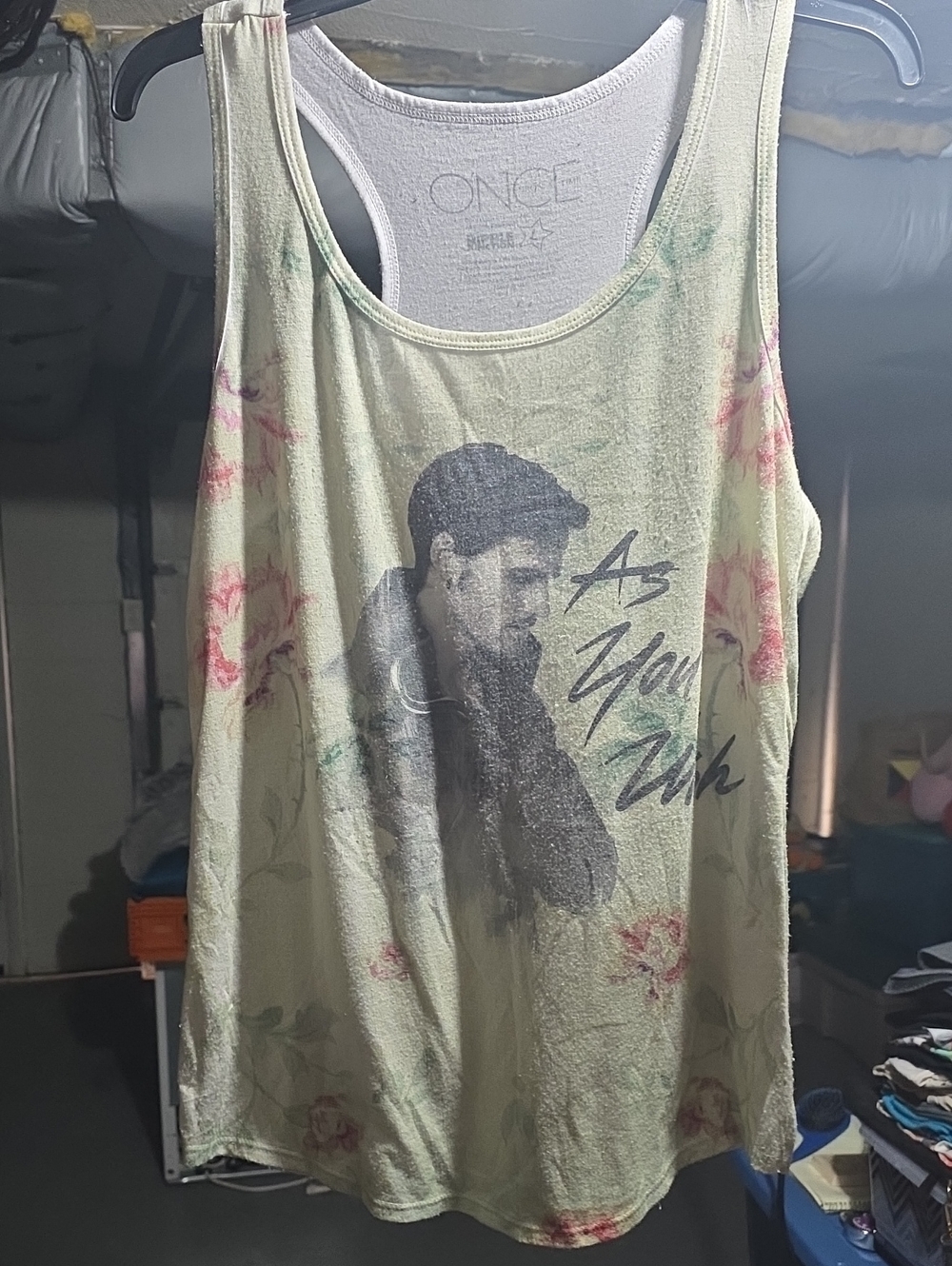 Once upon a time- Floral Graphic Tank - Pale Yellow with Pink & Green